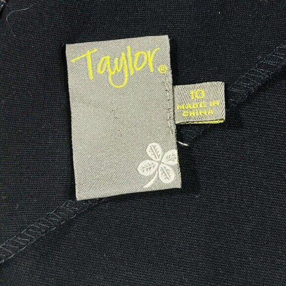 TAYLOR Dress Women's Size10 Sheath Black Stretch Ponte Peplum Pencil Midi - Picture 10 of 13